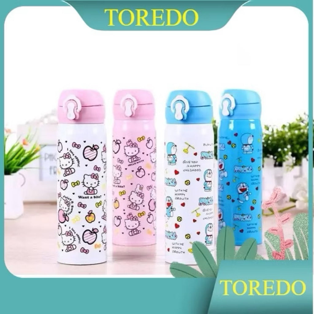 (TERMOS KARAKTER) Botol Minum Termos Stainless Motif Karakter Lucu  Hello Kitty Doraemon 400ML Food Grade BPA Free Tahan Panas & Dingin