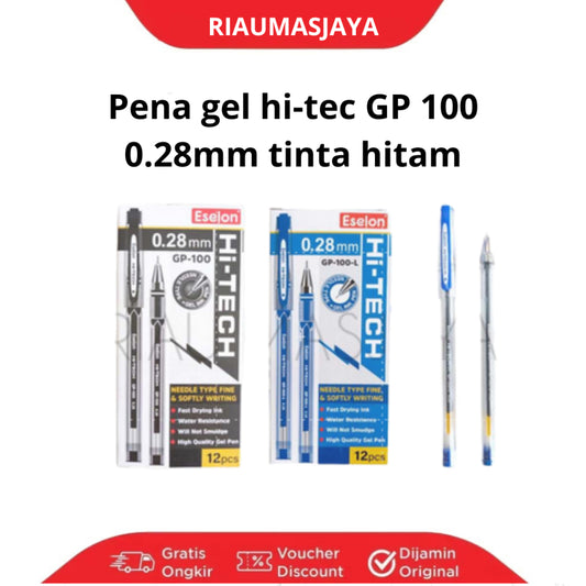 Pekanbaru {}{Eselon} Pena Gel Hi-Tec Gp 100 0.28Mm Tinta Hitam (1X12)