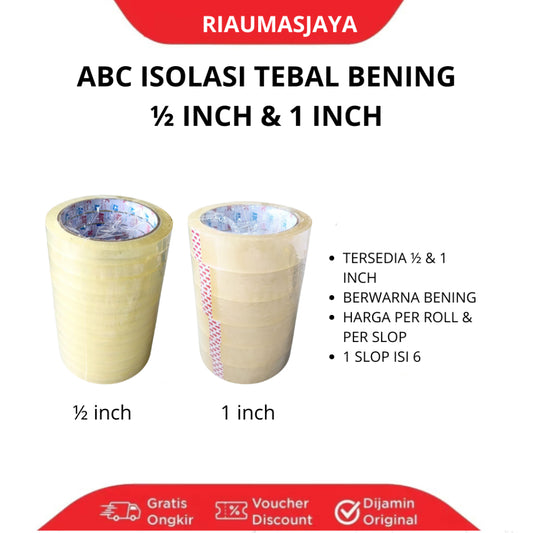 Pekanbaru Abc Isolasi Bening 1Inch & I/2 Inch (Per Roll/ Per Slop)