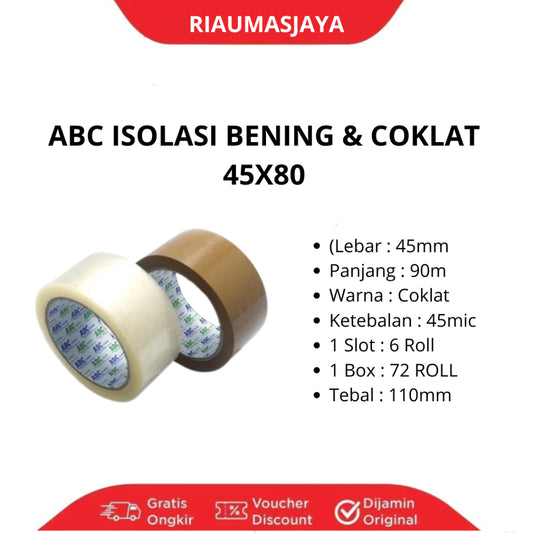 Pekanbaru Lakban Abc Tape Bening 45Mm 80Yard / Barang Sesuai Pesanan