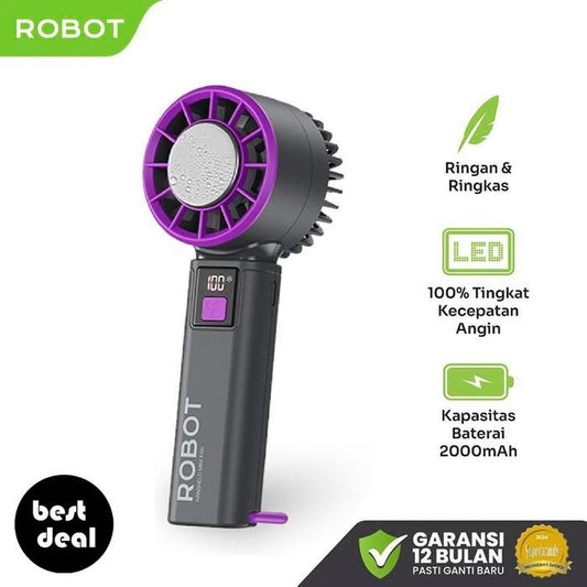 Pekanbaru Robot Rt-Hf01 Portable Handheld Mini Fan With Stand Led Display 100 Level Speed Original  - Garansi Resmi 1 Tahun