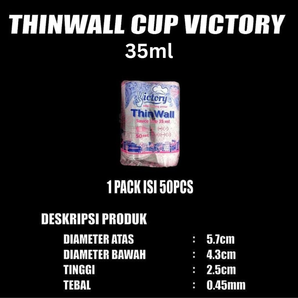 Cup Thinwall PP Victory 25ml 35ml 60ml 100ml 150ml Tutup Nempel Anti Tumpah Bisa Microwave Freezer