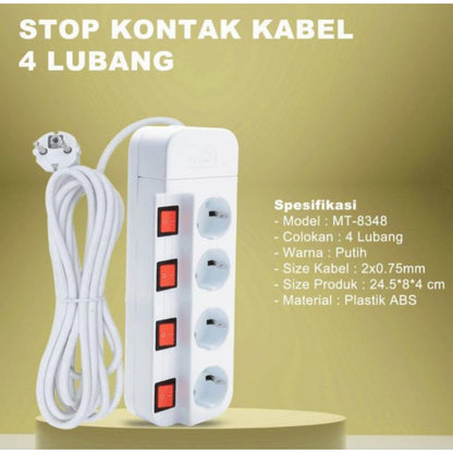 Pekanbaru Stop Kontak Kabel Mikotek + Saklar 3 Lubang 4 Lubang 5 Lubang Putih