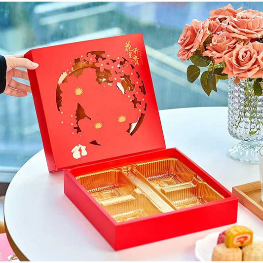 Pekanbaru Mooncake Hampers Box / Kotak Kue Bulan Mika Tray Sekat 4 + P.Bag , 100-150Gr