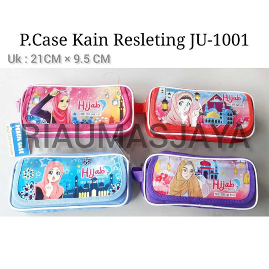 Pekanbaru Pensil Case  Kain Zipper Motif Hijab Ju 1001/ Tempat Pensil Kain Murah