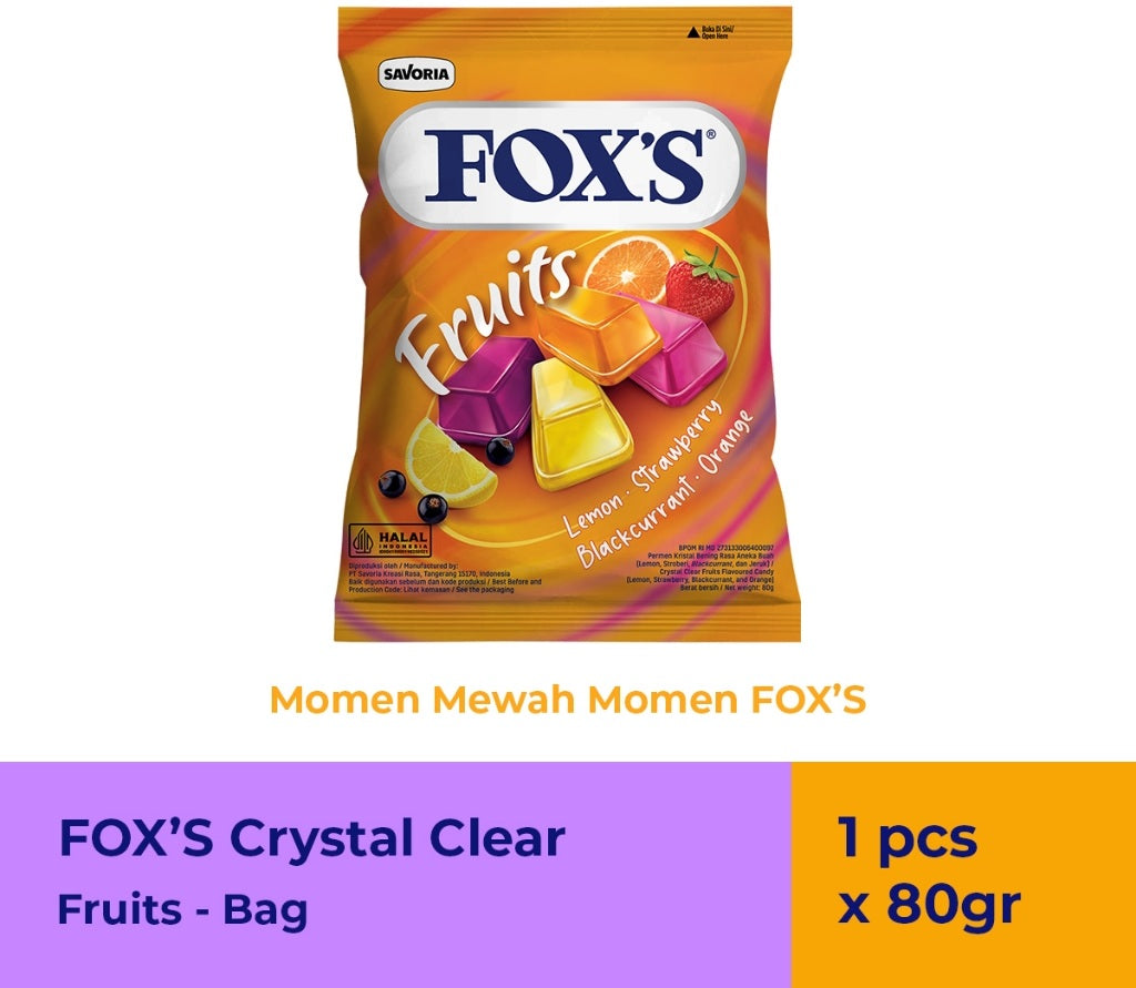 Permen Fox's / Foxs Candy / Crystal Clear Candies / Barley Mint & Cherry Mints / Lemon & Apple - COD