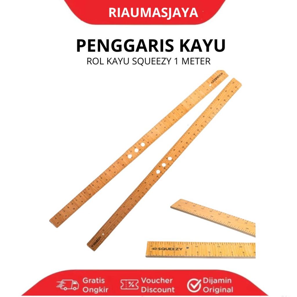 Pekanbaru Penggaris Kayu/Rol Kayu Tebal 1 Meter Squeezy