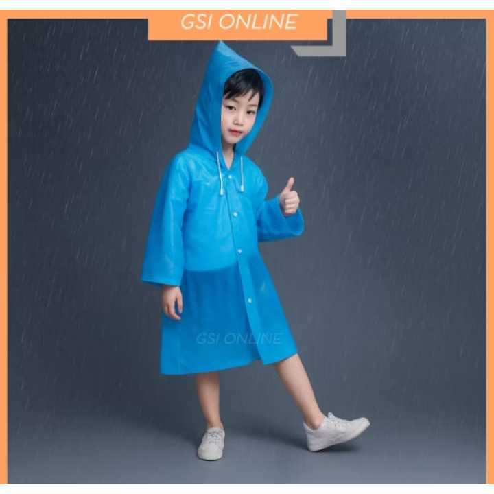 Jas Hujan Anak EVA Polos Hoodie Murah Mantel Lengan Anak Polos Jas Hujan Anak Warna EVA Children Raincoat