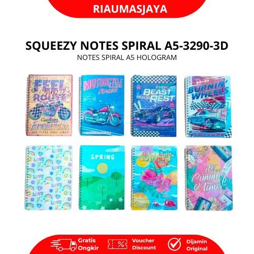 Pekanbaru Squeezy Notes Sqa5-3290-3D Spiral A5 3D Hologram Notebook Dengan Kertas Bergaris Portabel Dan Estetik Untuk Jurnal Dan Catatan Harian