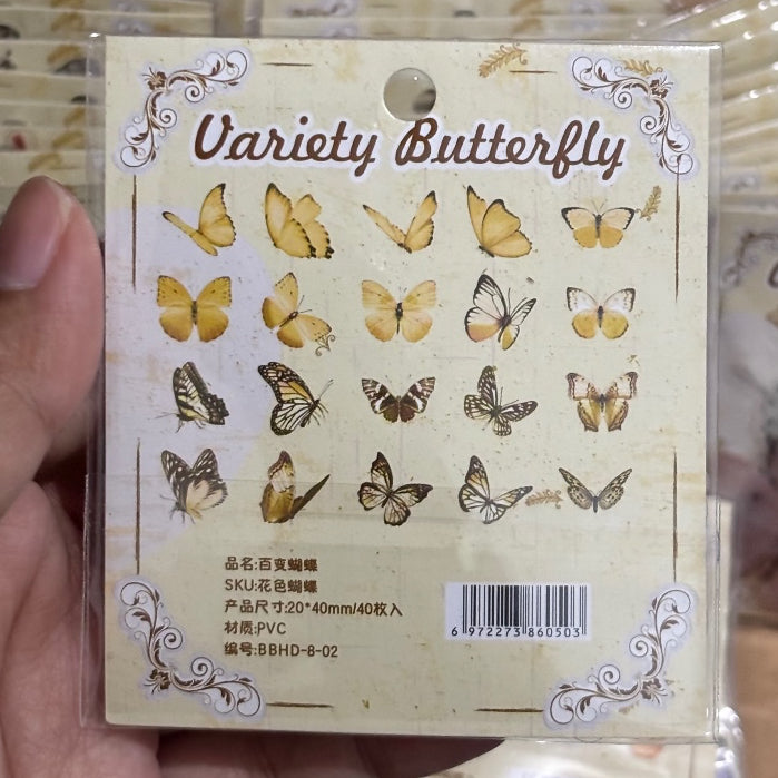 40 Pcs Stiker Kupu-Kupu Tahan Air Bahan PVC Sticker DIY Jurnal Scrapbook