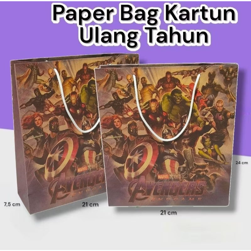 Paper Bag Kado Karakter Kartun Lusinan Eceran Ukuran 21×7×24 cm Cantik Paperbag Karakter Kartun