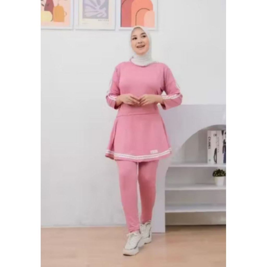 Pekanbaru Setelan Baju Olahraga Wanita Muslim Terbaru Leging Rok Skirt Perempuan  Sport