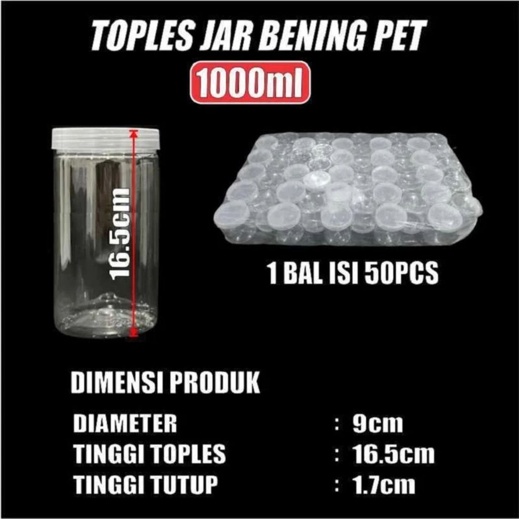1 Pcs Toples Jar Bening PET  Foodgrade + Tutup Cocok untuk Kue Kering, Hampers,dan Souvenir