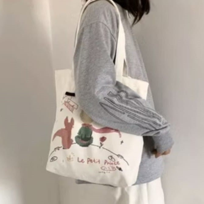 Tote Bag Wanita Simple Tote bag Printing Motif Aesthethic Tote Bag Canvas Resleting Full Colour Tas Sekolah Kuliah