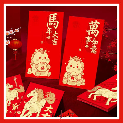 [littlecrab] 6pcs Angpao Imlek Tahun 2026 Kuda Chinese Letter Xin Nian Kuai Le Amplop Kertas Angpau Tebal Fu