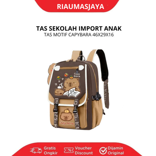 Pekanbaru Kawaii Capybara Khaki Unisex Kids Backpack 20-35L