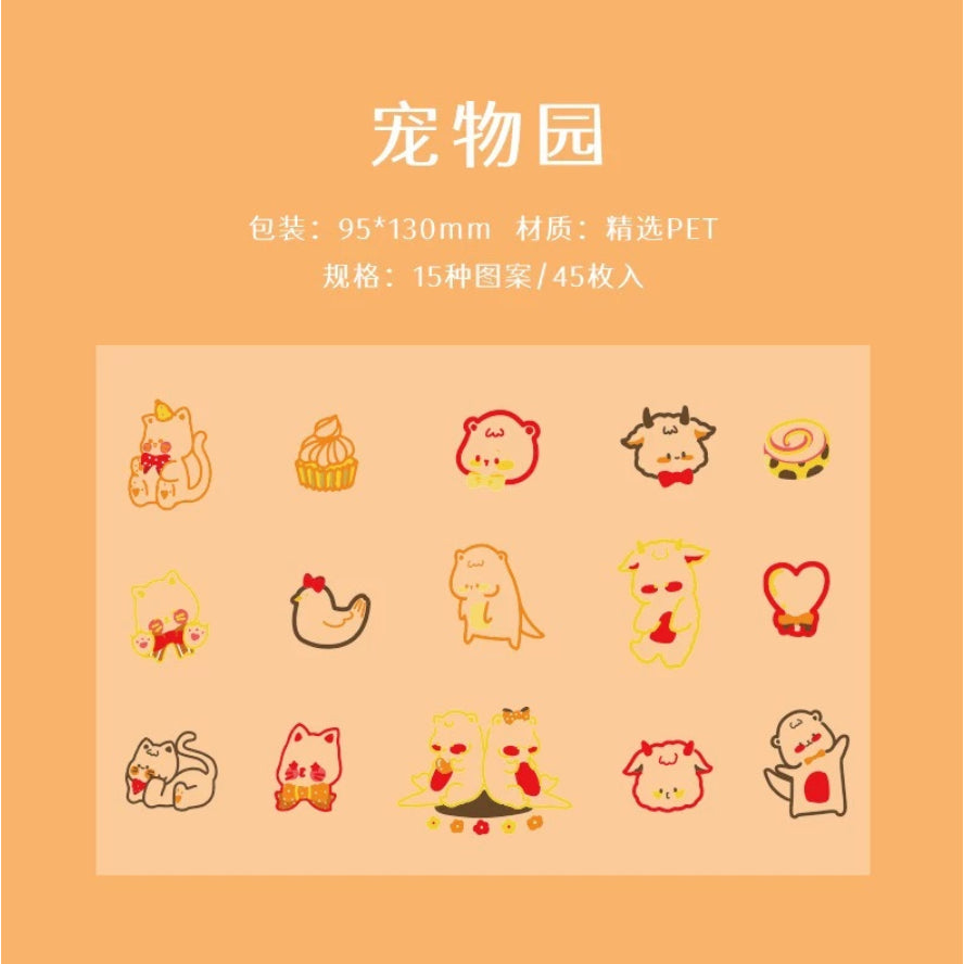 45 Pcs Stiker DIY Scrapbook Sticker Karakter Bahan PET Anti Tahan Air Buku Journaling
