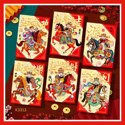 [littlecrab] 6pcs Angpao Kertas Tahun 2026 Angpao Kuda Amplop Angpau Imlek  Pendek Kartun / Hong Bao Merah