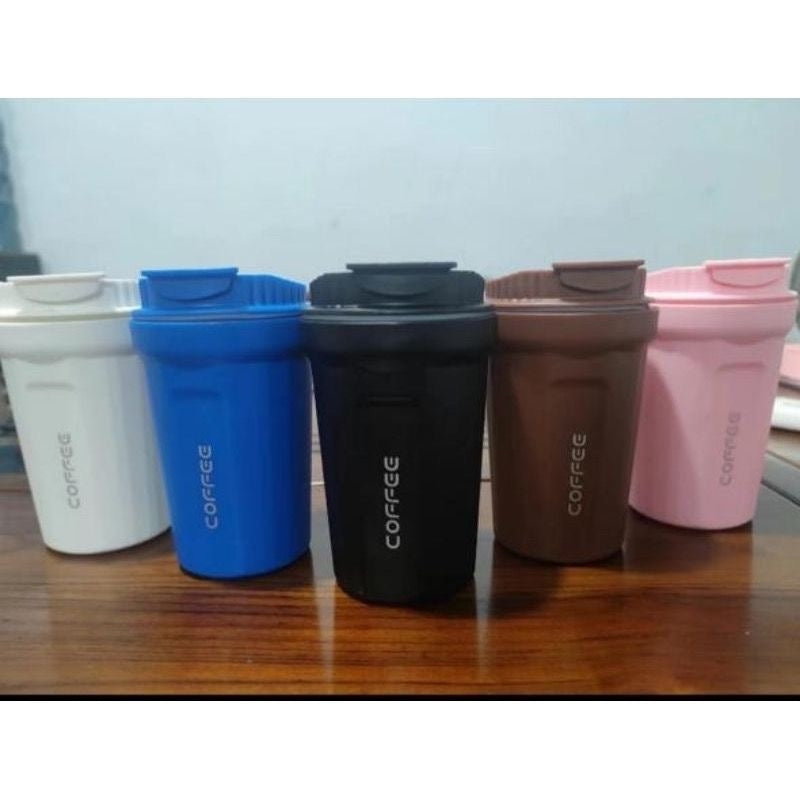 HR- BOTOL MINUM PLASTIK COFFEE Tea Portable Korea Tumbler Kopi Teh Portable Gelas Plastik Anti Tumpah (WARNA RANDOM)