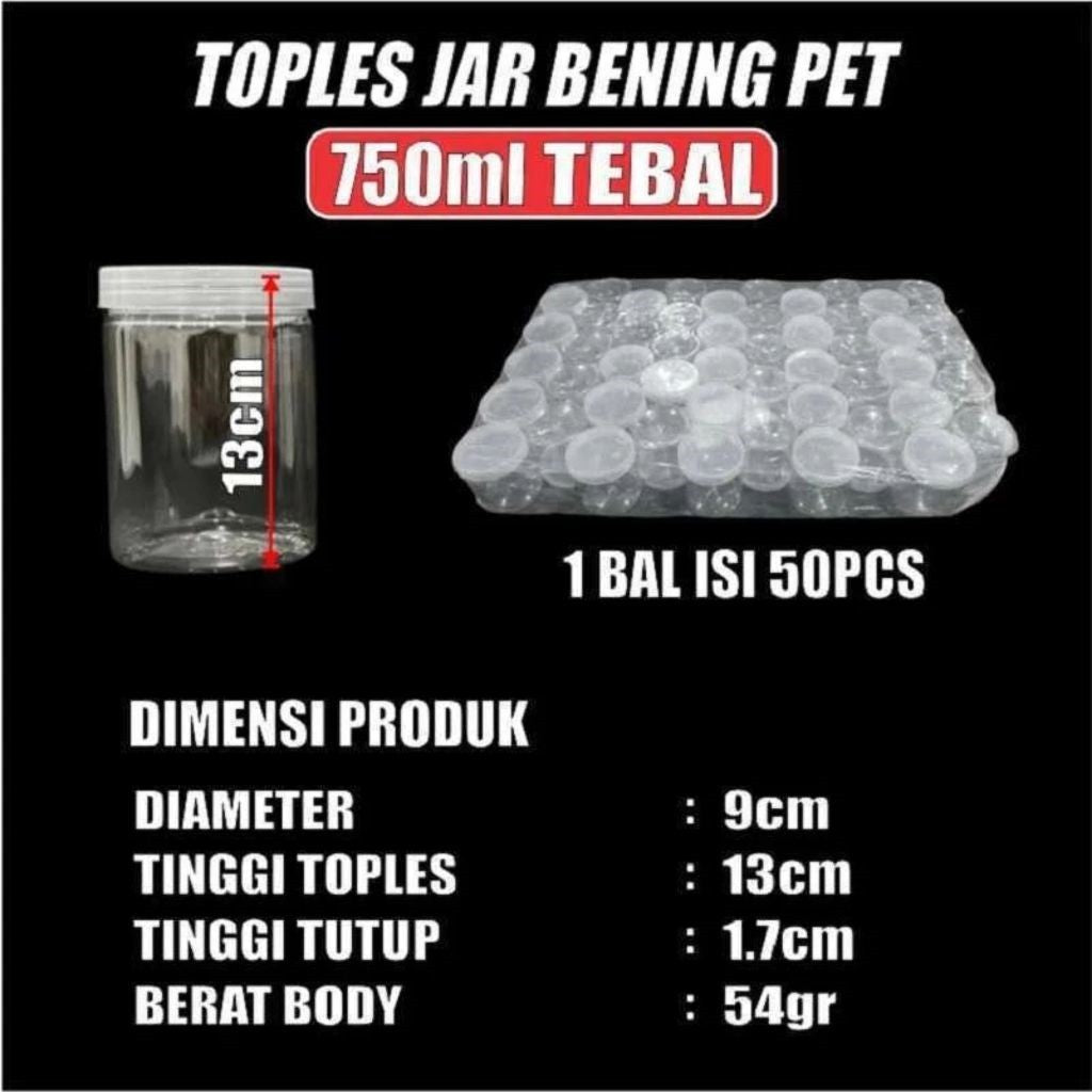 1 Pcs Toples Jar Bening PET  Foodgrade + Tutup Cocok untuk Kue Kering, Hampers,dan Souvenir