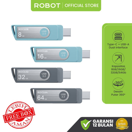 Pekanbaru Robot Roc108 Roc116  Flashdisk 8Gb 16Gb 32Gb 64Gb Dual Otg Interface Usb And Type C