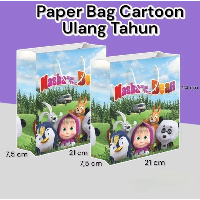 Paper Bag Kado Karakter Kartun Lusinan Eceran Ukuran 21×7×24 cm Cantik Paperbag Karakter Kartun