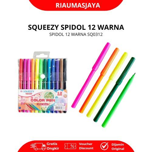Pekanbaru Spidol Squeezy Warna-Warni 12 Warna - Kualitas Premium & Warna Cerah