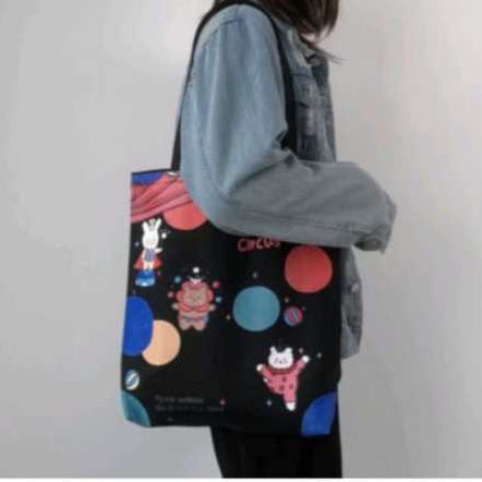 Tote Bag Wanita Simple Tote bag Printing Motif Aesthethic Tote Bag Canvas Resleting Full Colour Tas Sekolah Kuliah