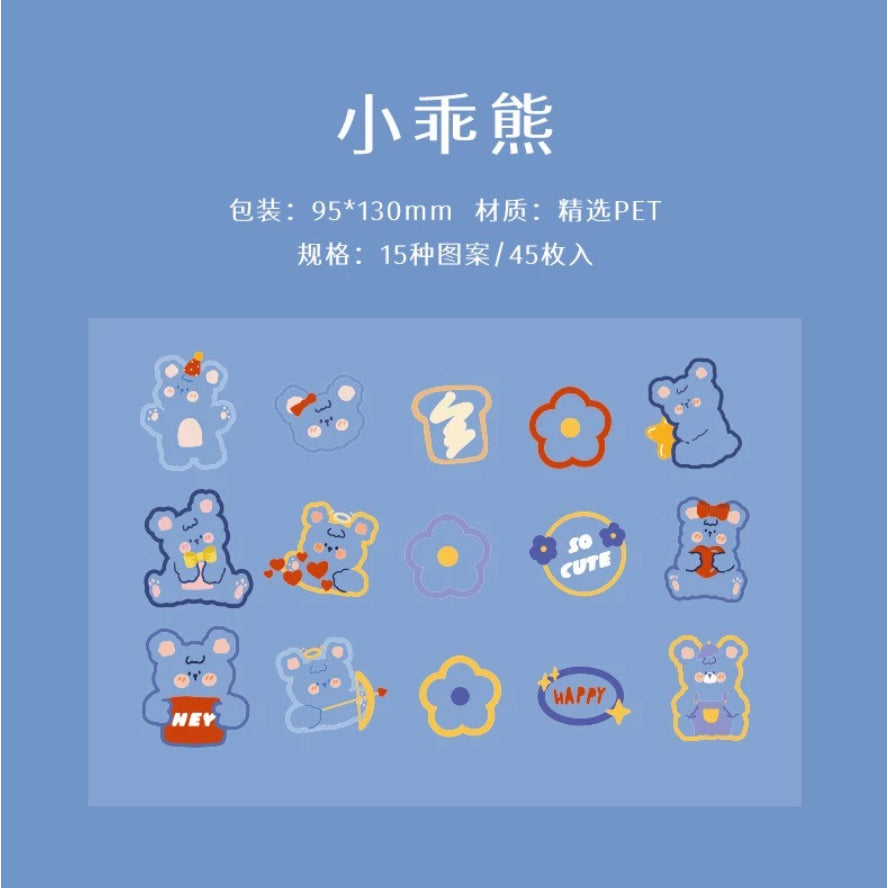 45 Pcs Stiker DIY Scrapbook Sticker Karakter Bahan PET Anti Tahan Air Buku Journaling