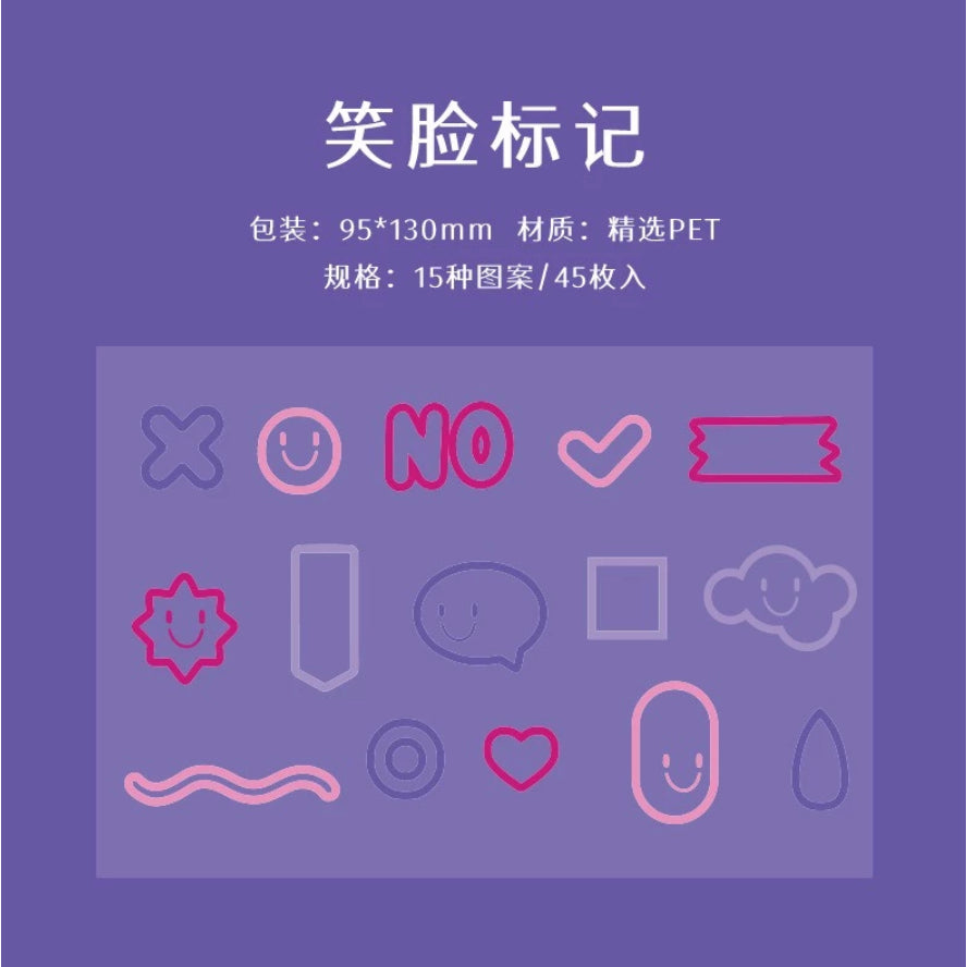 45 Pcs Stiker DIY Scrapbook Sticker Karakter Bahan PET Anti Tahan Air Buku Journaling