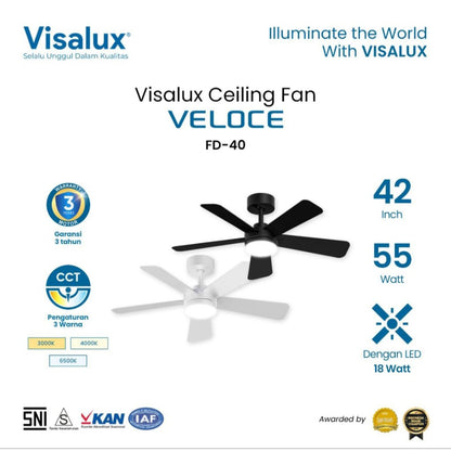 Pekanbaru Ceiling Fan Visalux Veloce / Visalux Ceiling Fan Veloce Plus Lampu Led 18W