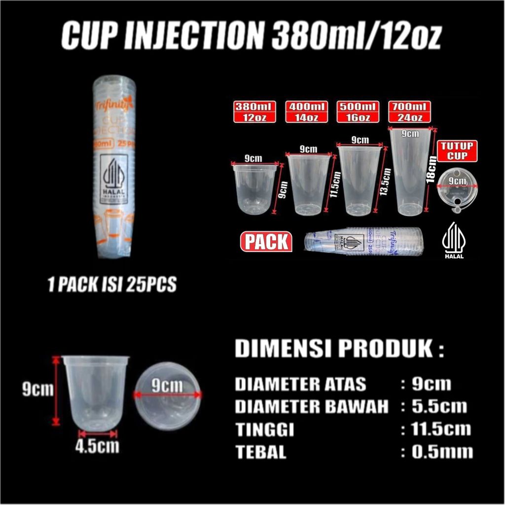 Cup Injection 12Oz 14Oz 16Oz 22Oz Bening Anti Tumpah Bahan PP Halal Untuk Minuman Panas dan Dingin