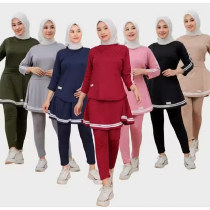 Pekanbaru Setelan Baju Olahraga Wanita Muslim Terbaru Leging Rok Skirt Perempuan  Sport