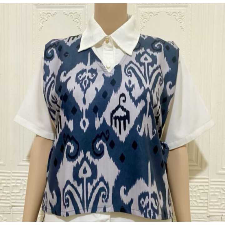 Rompi Wanita Modern Tali Samping Vest Batik Leher V