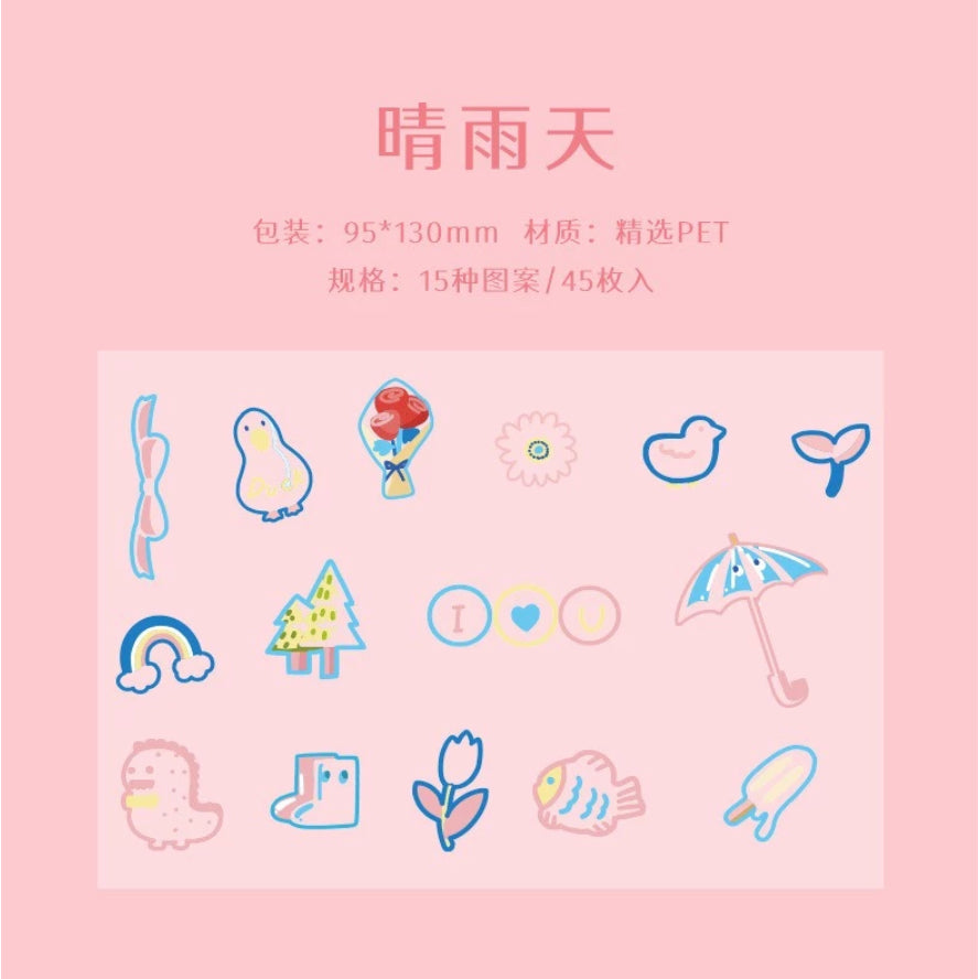 45 Pcs Stiker DIY Scrapbook Sticker Karakter Bahan PET Anti Tahan Air Buku Journaling