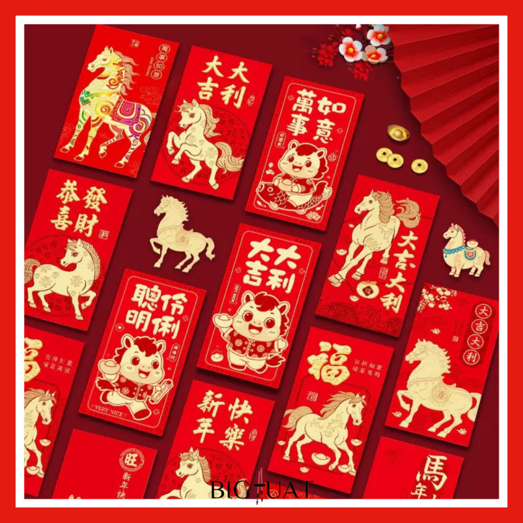 [littlecrab] 6pcs Angpao Imlek Tahun 2026 Kuda Chinese Letter Xin Nian Kuai Le Amplop Kertas Angpau Tebal Fu