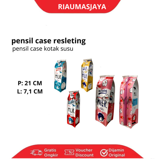 Pekanbaru Kotak Pensil Resleting Motif Kotak Susu