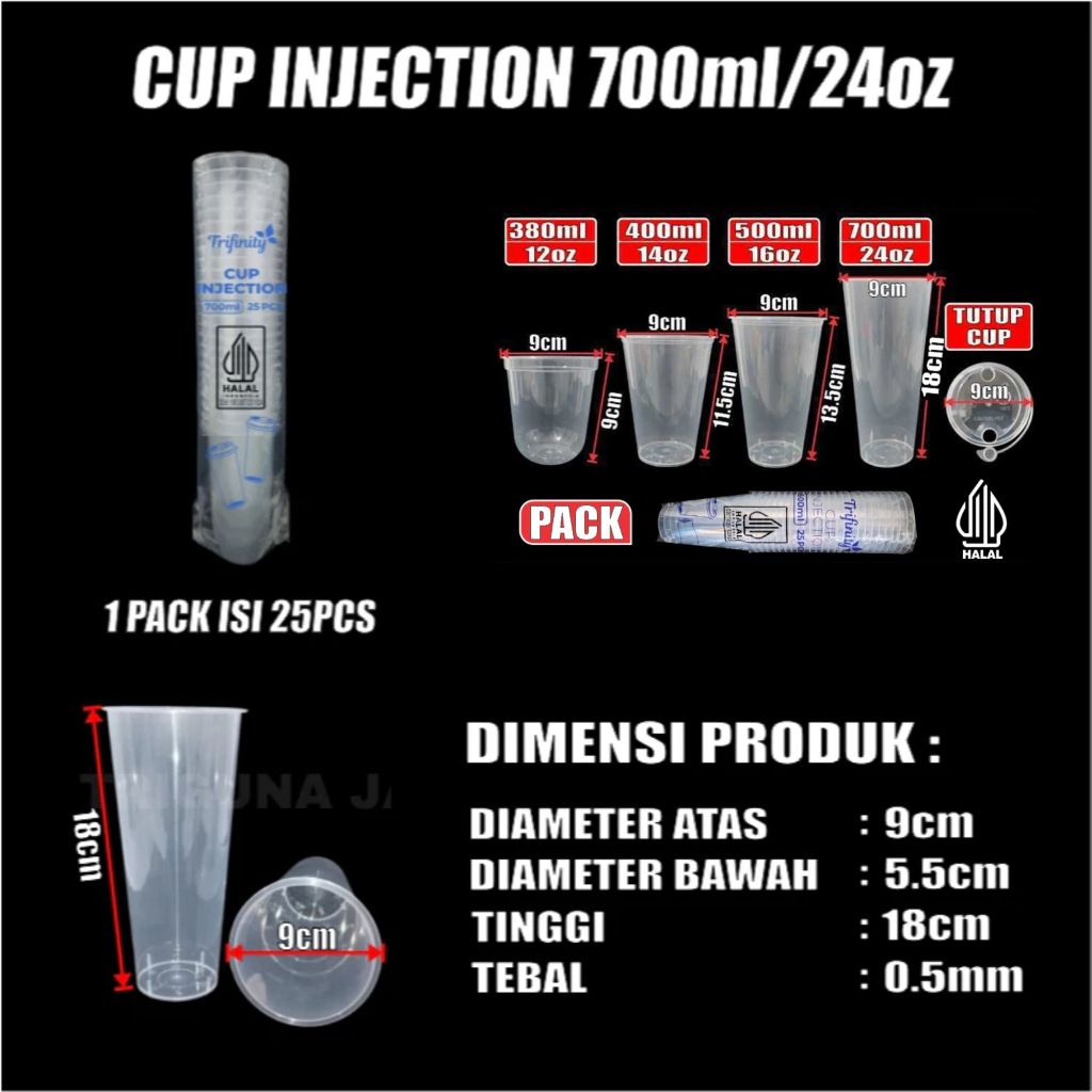 Cup Injection 12Oz 14Oz 16Oz 22Oz Bening Anti Tumpah Bahan PP Halal Untuk Minuman Panas dan Dingin
