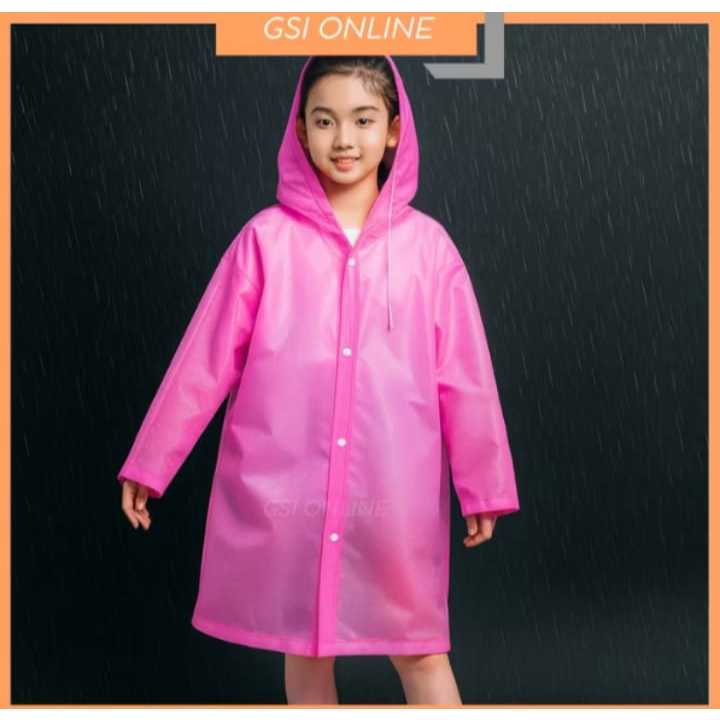 Jas Hujan Anak EVA Polos Hoodie Murah Mantel Lengan Anak Polos Jas Hujan Anak Warna EVA Children Raincoat