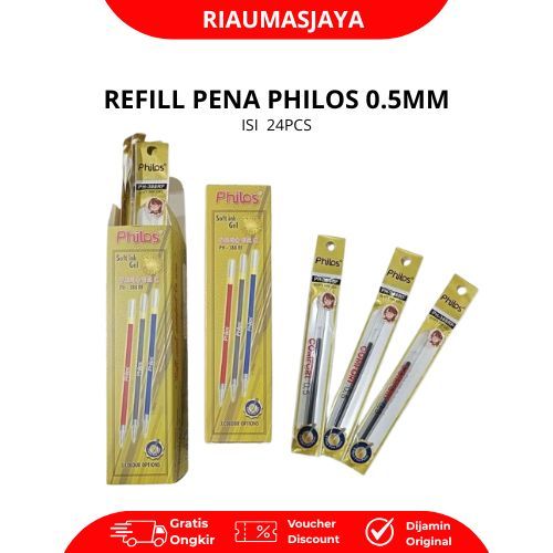 Pekanbaru Philos Refill Pen Ph-388Rf 0,5Mm 24Pcs/Kotak Isi Ulang Hitam Merah Biru,,,Promo Beli 1 Kotak Bonus 1 Kotak.
