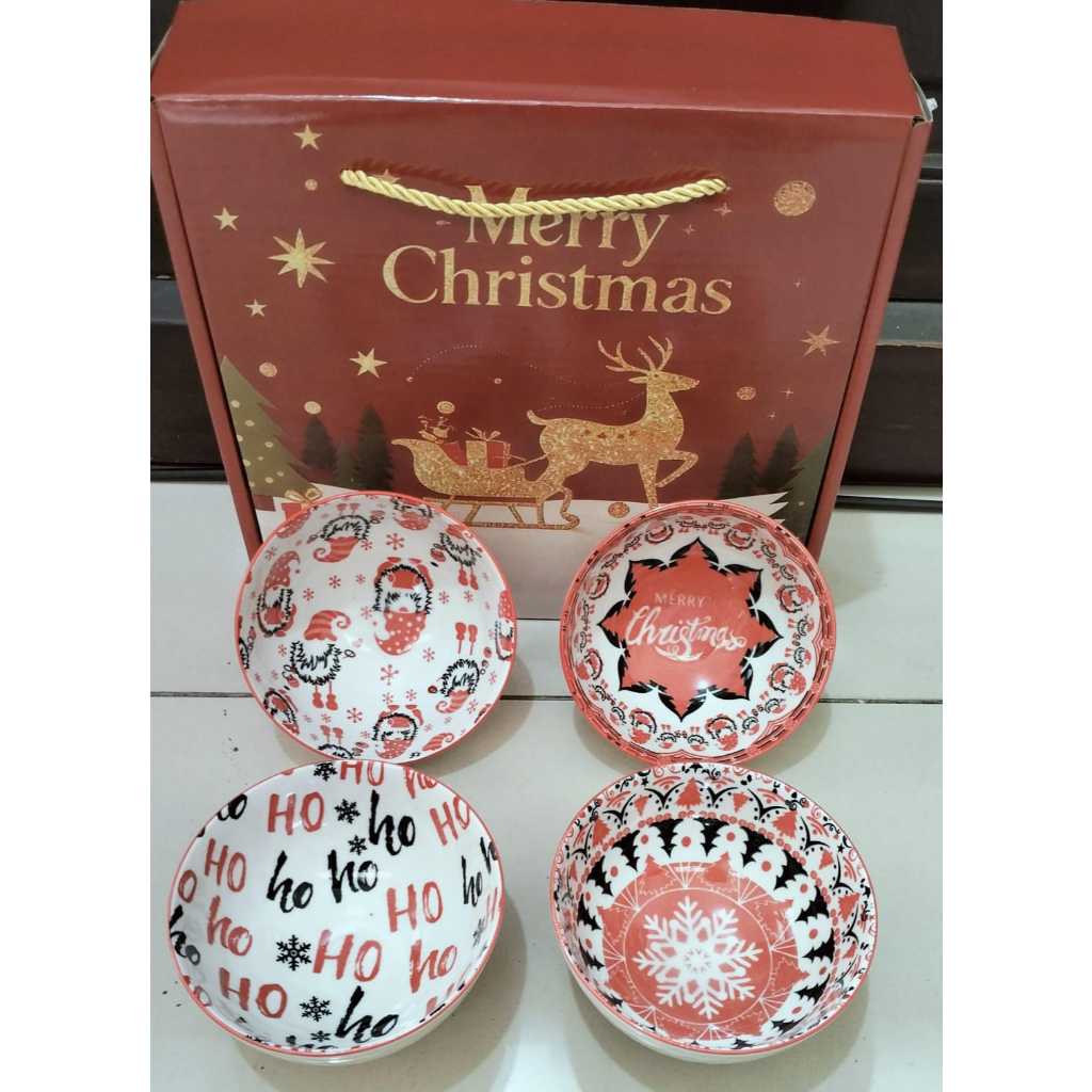 SOUVENIR MANGKOK SET / HAMPERS MANGKOK KERAMIK / MANGKOK JEPANG / MANGKOK SUP - EDISI HARI NATAL CHRISTMAS