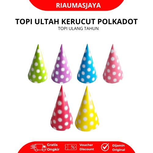 Pekanbaru Topi Ulang Tahun Polkadot / Birthday Hat / Topi Kerucut