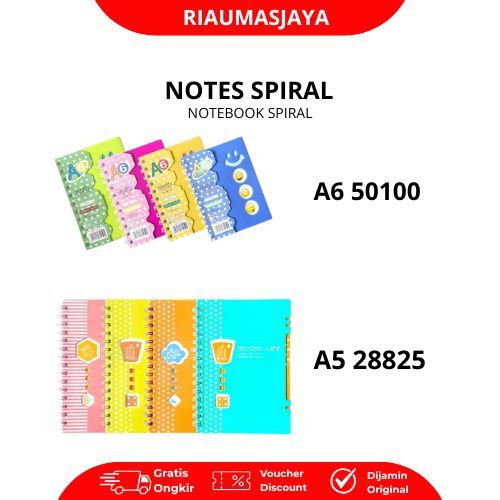 Pekanbaru Notebook A6 58100-81 Dan A5 28825-67 Notes Spiral Warna Cantik Kertas Halus Motif Garis Ideal Untuk Menulis Catatan Sehari-Hari