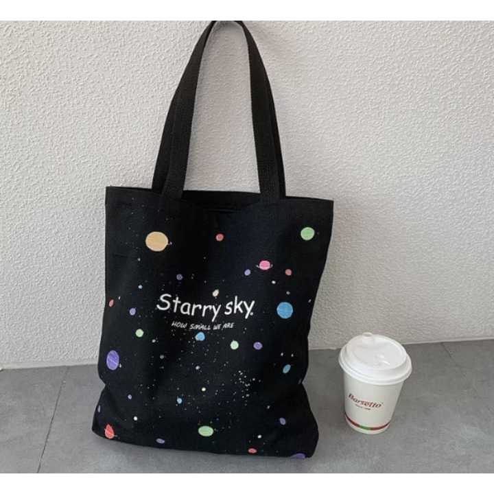 Tote Bag Wanita Simple Tote bag Printing Motif Aesthethic Tote Bag Canvas Resleting Full Colour Tas Sekolah Kuliah