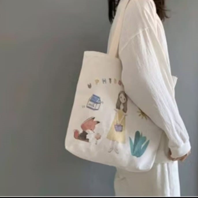 Tote Bag Wanita Simple Tote bag Printing Motif Aesthethic Tote Bag Canvas Resleting Full Colour Tas Sekolah Kuliah