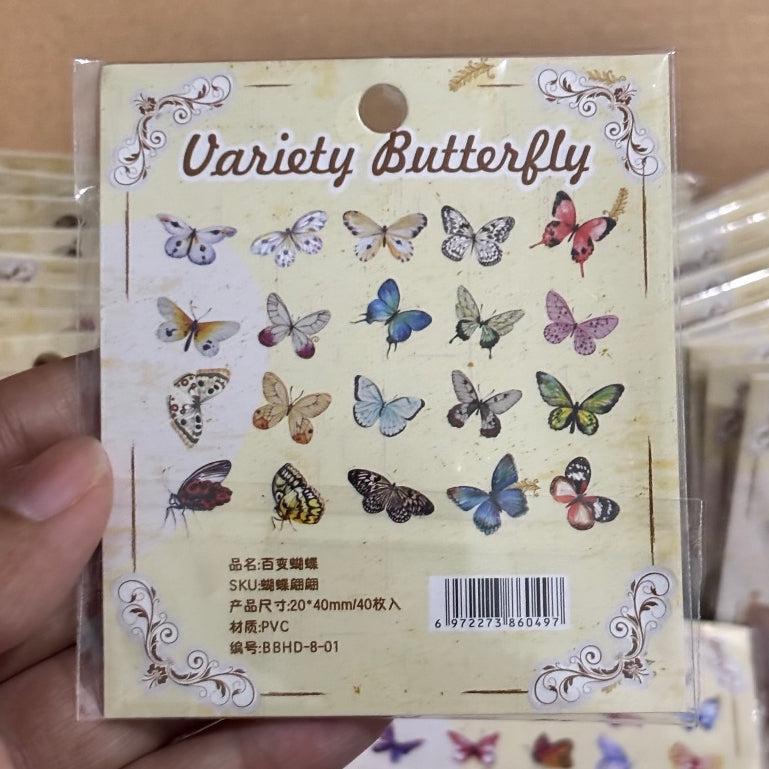 40 Pcs Stiker Kupu-Kupu Tahan Air Bahan PVC Sticker DIY Jurnal Scrapbook