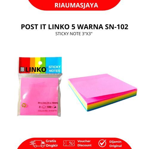 Pekanbaru Post It Sticky Note 5 Warna Cerah Sn-102 3"X3" Memo Tempel Multifungsi Untuk Pelajar & Kantor