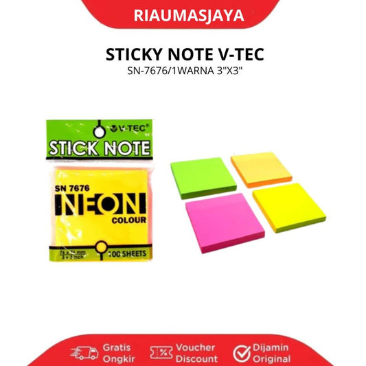 Pekanbaru Stick Note Neon V-Tec Sn 7676 / Sticky Note/ Pengingat Catatan Kecil 1 Warna Polos