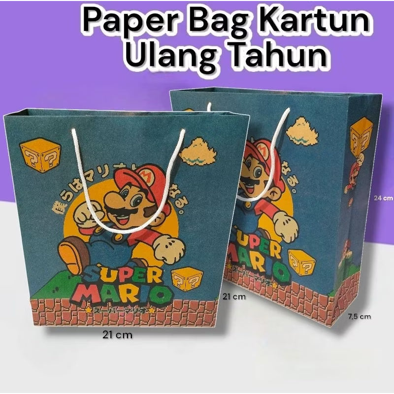Paper Bag Kado Karakter Kartun Lusinan Eceran Ukuran 21×7×24 cm Cantik Paperbag Karakter Kartun