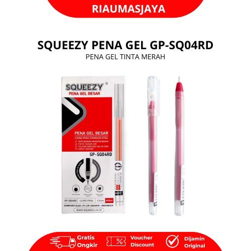 Pekanbaru Squeezy Pena Gel Squeezy Gp-Sq04 Tinta Hitam & Merah 0.5Mm Halus Lancar Cepat Kering Ideal Untuk Sekolah Kuliah Kantor